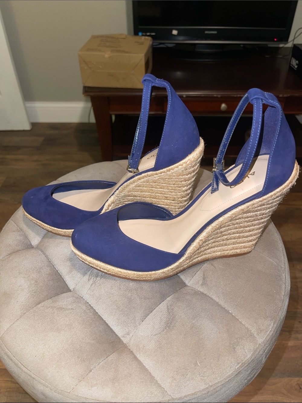 Aldo Royal Blue Espadrille Wedge Ankle-Strap Heels